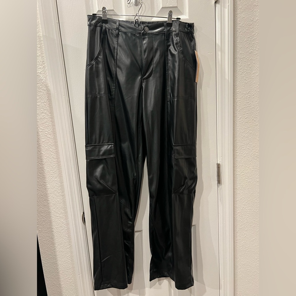 Size large NYC Black Cargo Pants with Glossy Finish